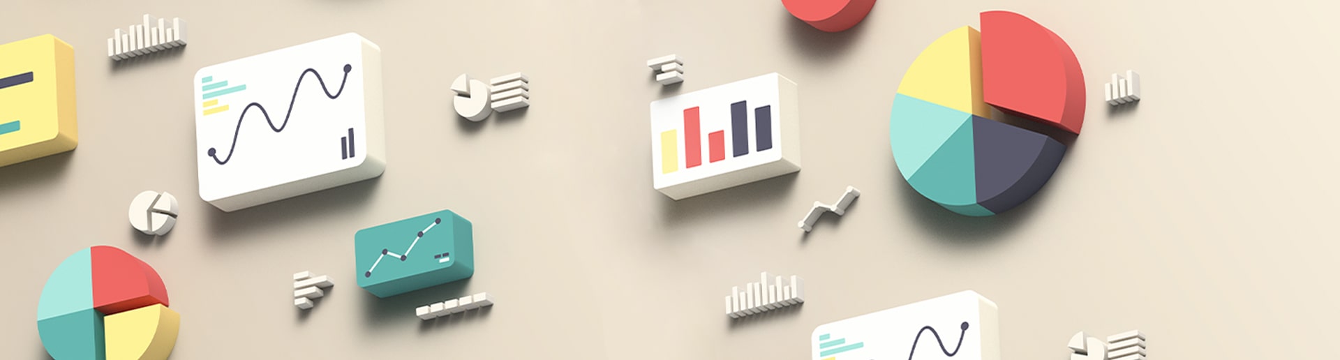 3d render of charts and graphs scattered across a wall